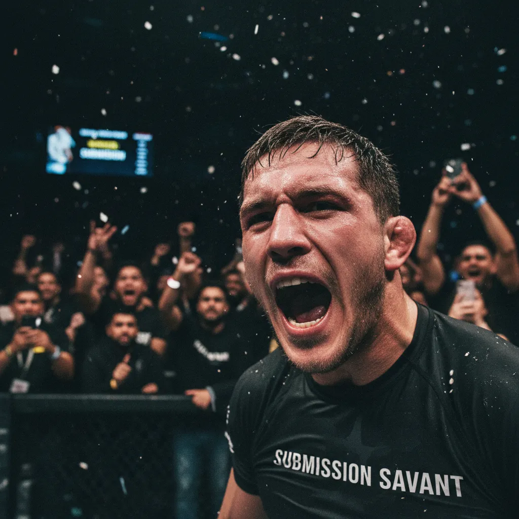 Islam Makhachev thực hiện đòn siết sau (Rear-Naked Choke)